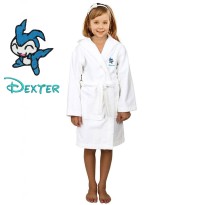 Blue Robot Cartoon Design & Custom Name Embroidery on Kids Hooded Bathrobe